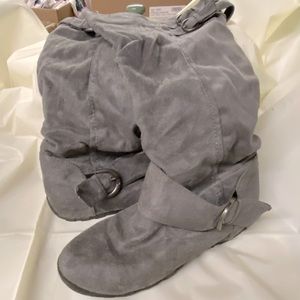 Winter boots. Mid-calf, suede look, gently worn.